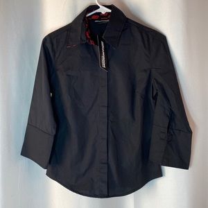 Ladies Black Full Button up Dress Shirt with accent cuffs